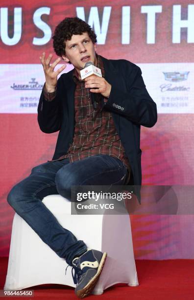 American actor Jesse Eisenberg attends the 'A Rendez-Vous with Jesse Eisenberg' forum during the 21st Shanghai International Film Festival on June...