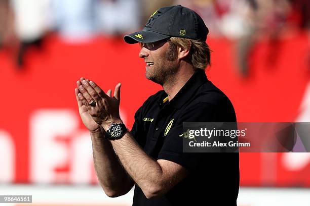 Head coach Juergen Klopp of Dortmund celebrates after the Bundesliga match between 1. FC Nuernberg and Borussia Dortmund at the Easy Credit Stadium...