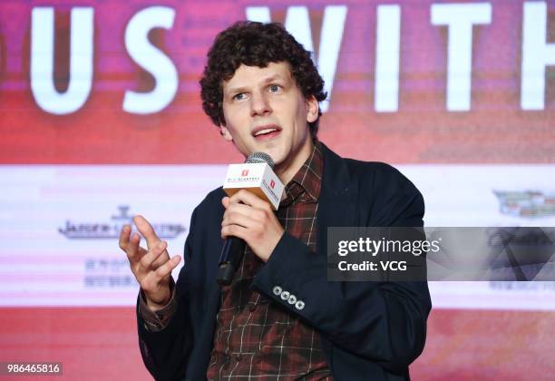 American actor Jesse Eisenberg attends the 'A Rendez-Vous with Jesse Eisenberg' forum during the 21st Shanghai International Film Festival on June...