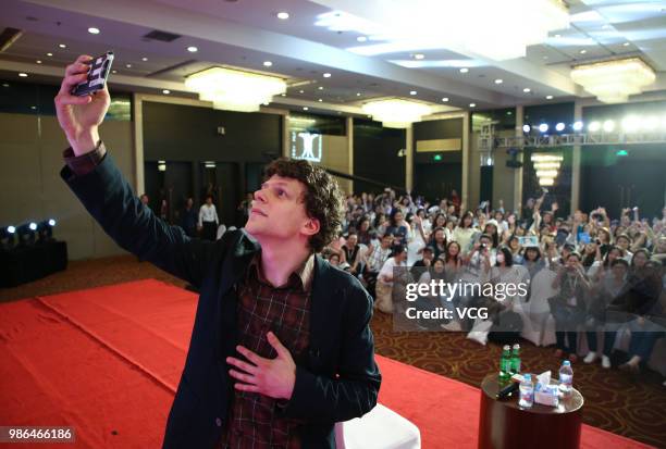 American actor Jesse Eisenberg attends 'A Rendez-Vous with Jesse Eisenberg' forum during the 21st Shanghai International Film Festival on June 24,...