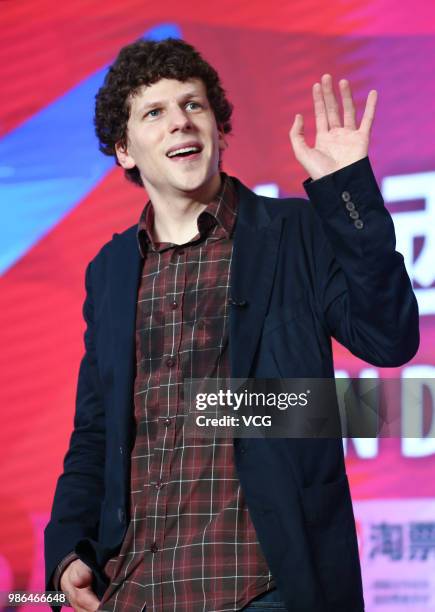 American actor Jesse Eisenberg attends the 'A Rendez-Vous with Jesse Eisenberg' forum during the 21st Shanghai International Film Festival on June...