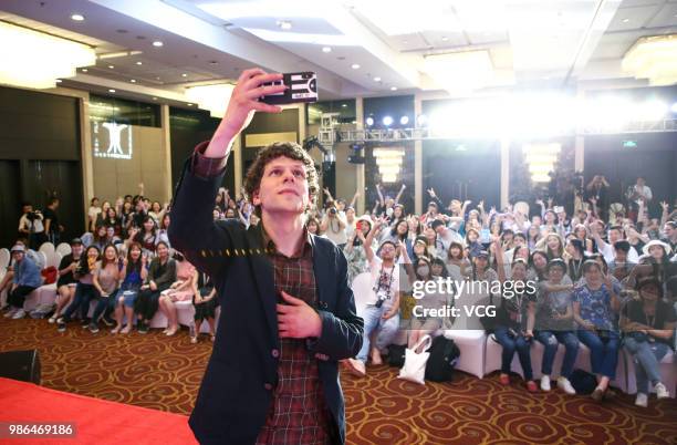 American actor Jesse Eisenberg attends 'A Rendez-Vous with Jesse Eisenberg' forum during the 21st Shanghai International Film Festival on June 24,...