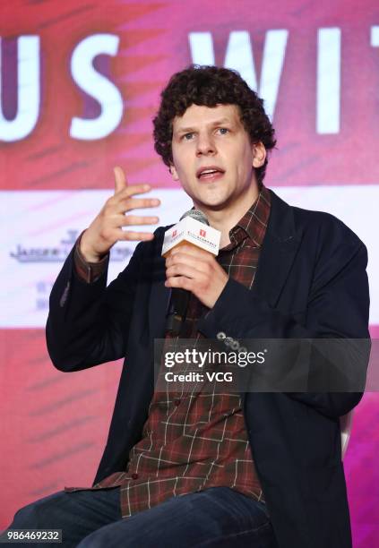 American actor Jesse Eisenberg attends the 'A Rendez-Vous with Jesse Eisenberg' forum during the 21st Shanghai International Film Festival on June...