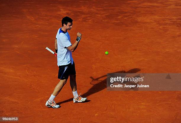 Robin Soderling of Sweden clenches his fist as he celebrates a point over Thiemo de Bakker of the Netherlands during the semi final match on day six...