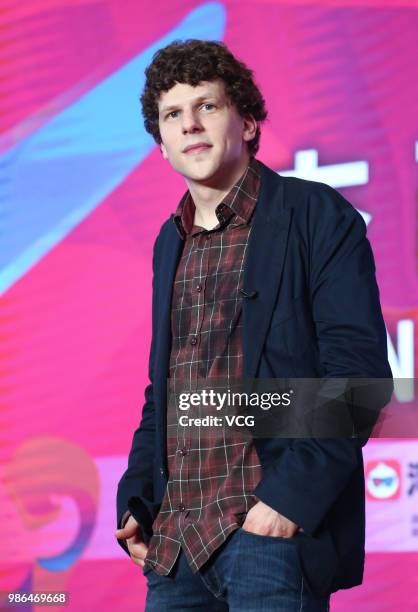 American actor Jesse Eisenberg attends the 'A Rendez-Vous with Jesse Eisenberg' forum during the 21st Shanghai International Film Festival on June...