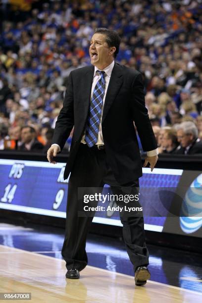 Head coach John Calipari of the Kentucky Wildcats reacts as he coaches against the Tennessee Volunteers during the semirfinals of the SEC Men's...