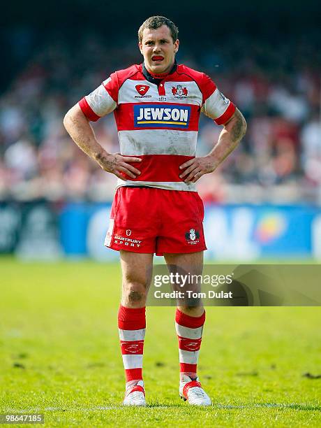 Tim Molenaar of Gloucester looks on during the Guinness Premiership match between Gloucester and London Irish at Kingsholm on April 24, 2010 in...