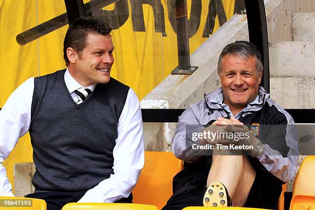 Steve Cotterill manager of Notts County and Micky Adams manager of Port Vale relax before the Coca Cola League Two match between Port Vale and Notts...