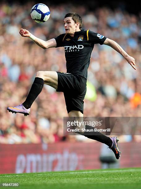 Adam Johnson of Manchester City controls the ball during the Barclays Premier League match between Arsenal and Manchester City at the Emirates...