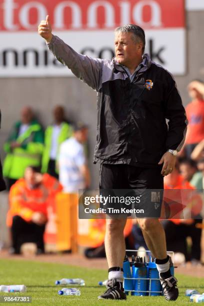 Micky Adams manager of Port Vale issues instructions to his players during the Coca Cola League Two match between Port Vale and Notts County at Vale...