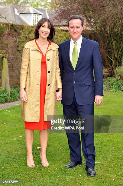 Conservative leader David Cameron and his wife Samantha at his sister Clare's wedding on April 24, 2010 at St Barnabas Church, Peasemore, West...