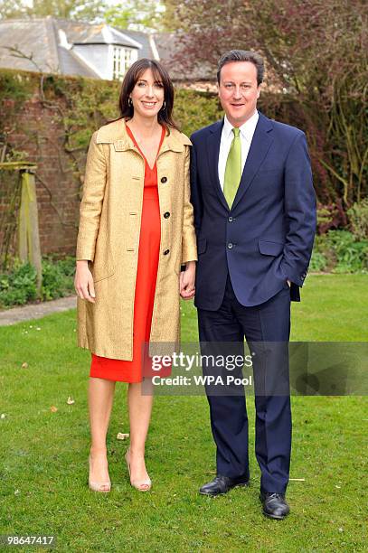 Conservative leader David Cameron and his wife Samantha at his sister Clare's wedding on April 24, 2010 at St Barnabas Church, Peasemore, West...