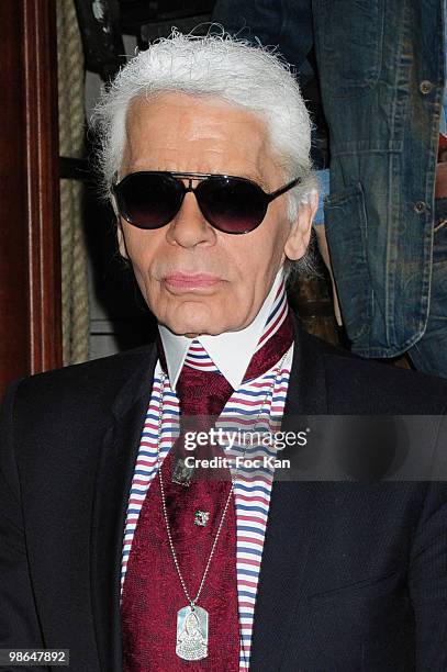 Fashion designer Karl Lagerfeld attends the Ralph Lauren Dinner To Celebrate Flagship Opening at Ralph Lauren St Germain Store on April 14, 2010 in...