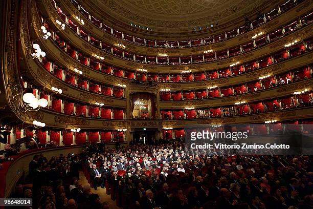Atmosphere during the celebrations of Italy's Liberation Day held at Teatro Alla Scala on April 24, 2010 in Milan, Italy. The day is taken as...