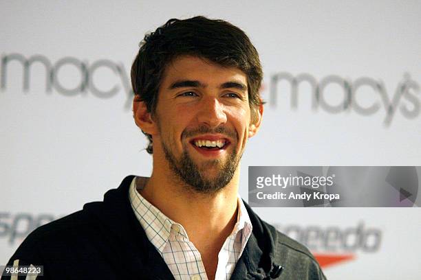 Michael Phelps visits Macy's Herald Square on April 24, 2010 in New York City.