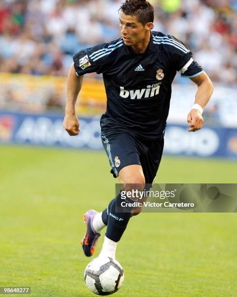 Cristiano Ronaldo of Real Madrid in action during the La Liga match between Zargoza and Real Madrid at La Romareda on April 24, 2010 in Zaragoza,...