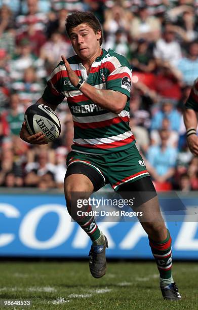 Ben Youngs of Leicester charges forward during the Guinness Premiership match between Leicester Tigers and Harlequins at Welford Road on April 24,...