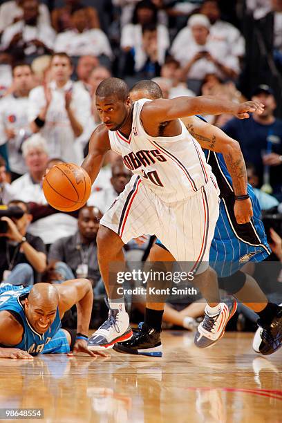 Raymond Felton of the Charlotte Bobcats drives toward the basket against the Orlando Magic in Game Three of the Eastern Conference Quarterfinals...