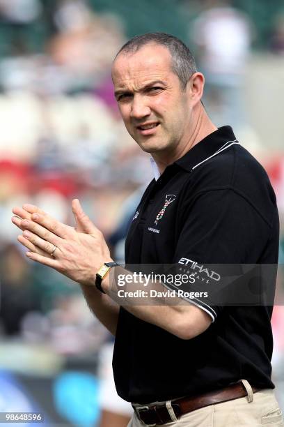 Conor O'Shea, the Harlequins director of rugby looks on during the Guinness Premiership match between Leicester Tigers and Harlequins at Welford Road...