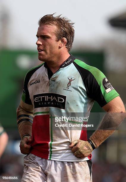 Will Skinner of Harlequins looks on during the Guinness Premiership match between Leicester Tigers and Harlequins at Welford Road on April 24, 2010...