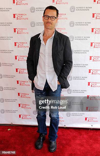 Actor Guy Pearce attends the Sloan/Tribeca Talks after "Memento" during the 2010 Tribeca Film Festival at the School of Visual Arts Theater on April...