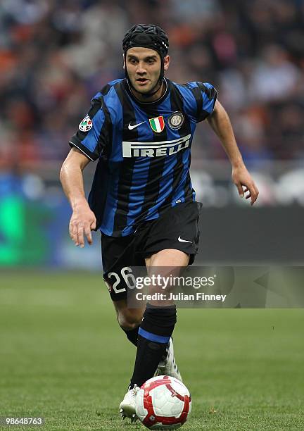 Cristian Chivu of Inter in action during the Serie A match between FC Internazionale Milano and Atalanta BC at Stadio Giuseppe Meazza on April 24,...