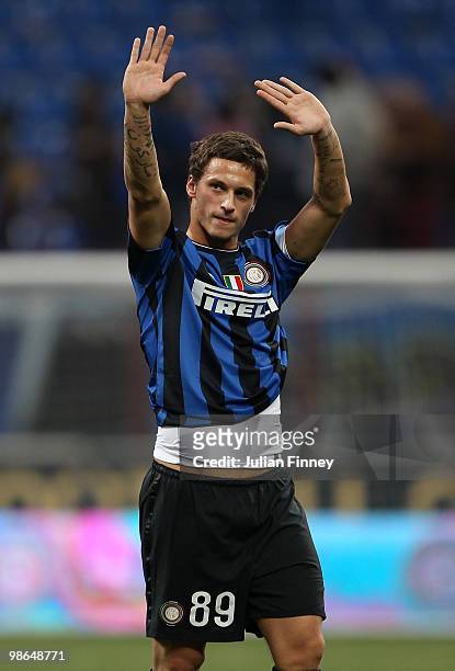 Marko Arnautovic of Inter thanks the support after the Serie A match between FC Internazionale Milano and Atalanta BC at Stadio Giuseppe Meazza on...