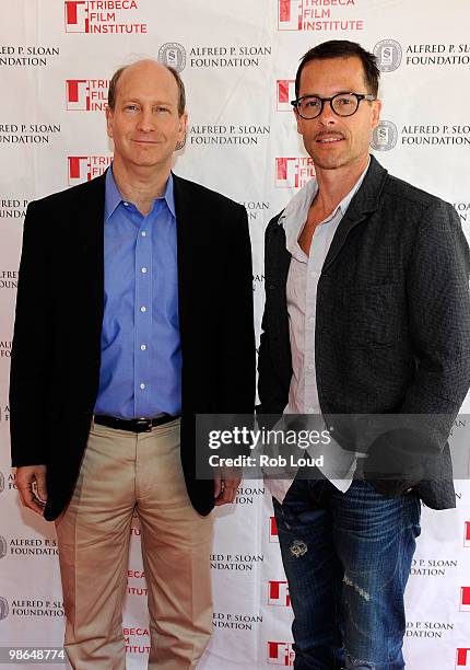 Doron Webber, program director for Aldred P. Sloan Foundation and actor Guy Pearce attend the Sloan/Tribeca Talks after "Memento" during the 2010...