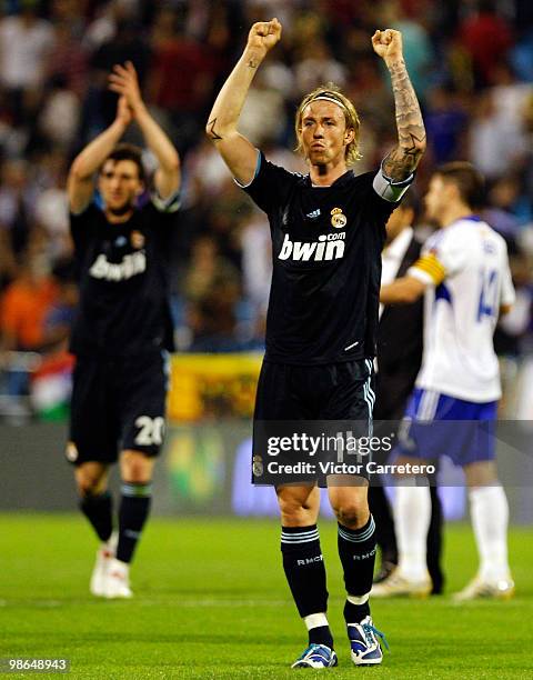 Guti of Real Madrid greets after the La Liga match between Zargoza and Real Madrid at La Romareda on April 24, 2010 in Zaragoza, Spain.