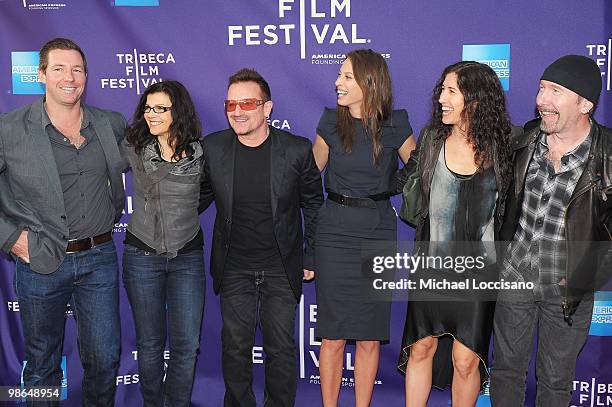 Actor Edward Burns, Ali Hewson, musician Bono, model Christy Turlington Burns, Morleigh Steinberg and musician The Edge attend the premiere of "No...