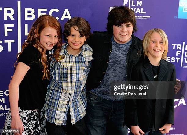 Actors Carolina Andrus, Bobby Coleman, Josh Flitter and Christian Martyn attend the premiere of "Snowmen" during the 2010 Tribeca Film Festival at...
