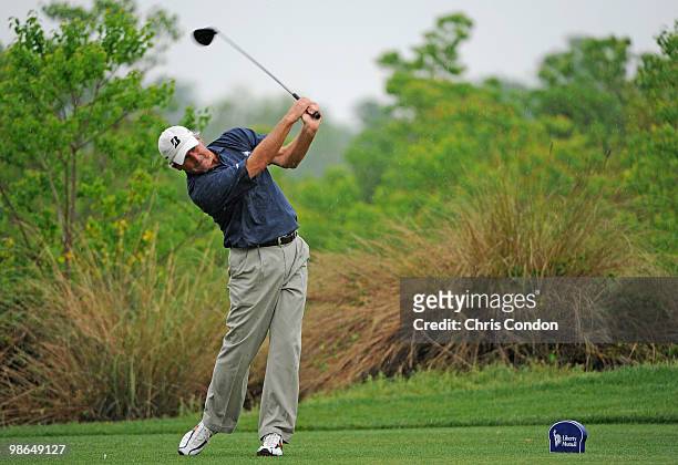 Fred Couples tees off on during the second round of the Legends Division at the Liberty Mutual Legends of Golf at The Westin Savannah Harbor Golf...
