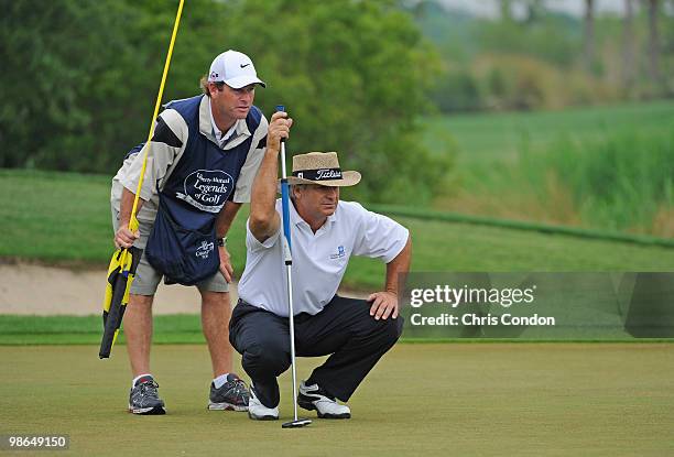 Blaine McCallister lines up a putt on during the second round of the Legends Division at the Liberty Mutual Legends of Golf at The Westin Savannah...