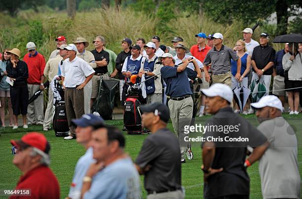Fred Couples tees off on during the second round of the Legends Division at the Liberty Mutual Legends of Golf at The Westin Savannah Harbor Golf...