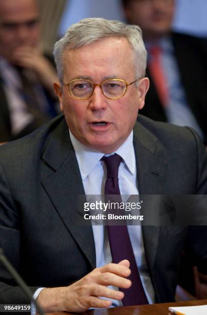 Giulio Tremonti, Italy's finance minister, speaks during a news conference of the IMF-World Bank spring meetings in Washington, D.C., U.S., on...