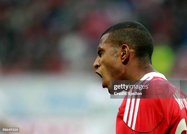 Maicon of FC Lokomotiv Moscow reacts during the Russian Football League Championship match between FC Lokomotiv Moscow and FC Tom Tomsk at the...