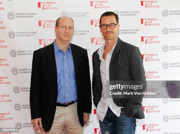Program Director Doron Weber and actor Guy Pearce attend the 10th Anniversary Panel Discussion of ''Memento'' during the 9th Annual Tribeca Film...
