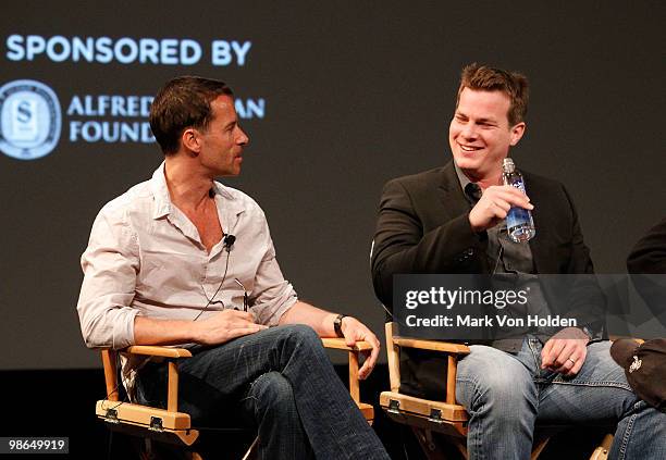 Actor Guy Pearce and writer Jonathan Nolan attend the 10th Anniversary Panel Discussion of ''Memento'' during the 9th Annual Tribeca Film Festival at...