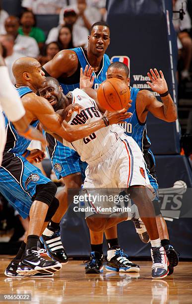 Raymond Felton of the Charlotte Bobcats battles for the ball against the Orlando Magic in Game Three of the Eastern Conference Quarterfinals during...