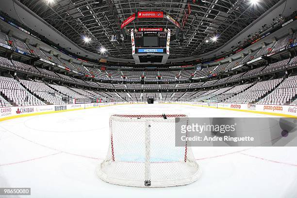 General view of the arena after rally towels have been laid on every seat prior to the matchup between the Ottawa Senators and the Pittsburgh...