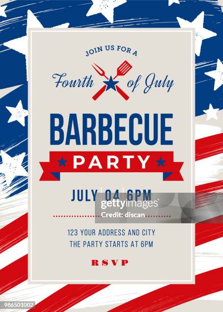 ilustrações de stock, clip art, desenhos animados e ícones de fourth of july bbq party invitation - 4th