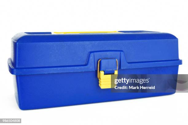 blue tackle box - tackle box stock-fotos und bilder