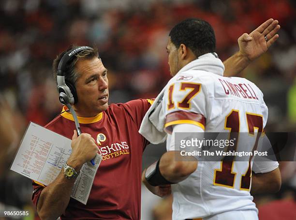 November 8, 2009 CREDIT: Toni L. Sandys / TWP LOCATION: Atlanta, GA CAPTION: Redskins head coach Jim Zorn and quarterback Jason Campbell in the...