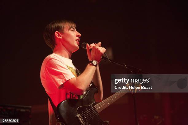 Jack Steadman of Bombay Bicycle Club performs on stage at The Forum on April 24, 2010 in London, England.