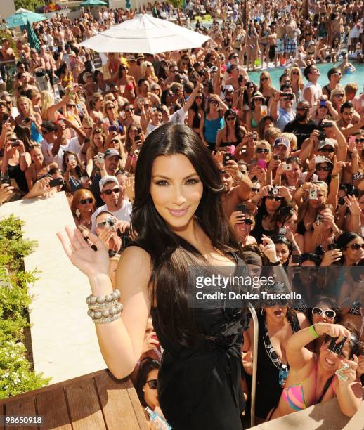 Kim Kardashian celebrates Kourtney Kardashian's birthday at Wet Republic on April 24, 2010 in Las Vegas, Nevada.