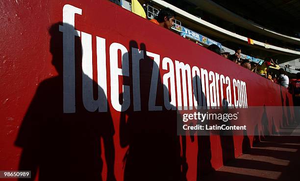 Detail of shadows of fans of Morelia prior to a 2010 Bicentenary Mexican championship soccer match between Monarcas Morelia and Rayados de Monterrey...