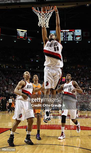 Nicolas Batum of the Portland Trail Blazers dunks against the Phoenix Suns during Game 4 of the Western Conference Quarterfinals of the NBA Playoffs...