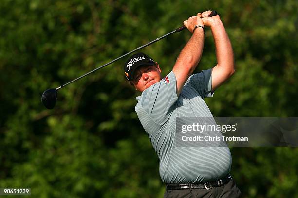 Jarrod Lyle of Australia tees off on the 2nd hole during the third round of the Zurich Classic at TPC Louisiana on April 24, 2010 in Avondale,...