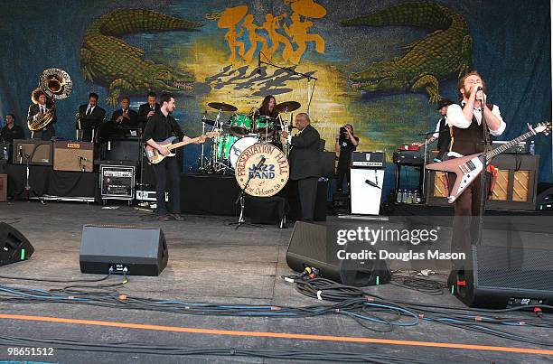 The Preservation Hall Jazz Band performs with My Morning Jacket at the 2010 New Orleans Jazz & Heritage Festival Presented By Shell at the Fair...