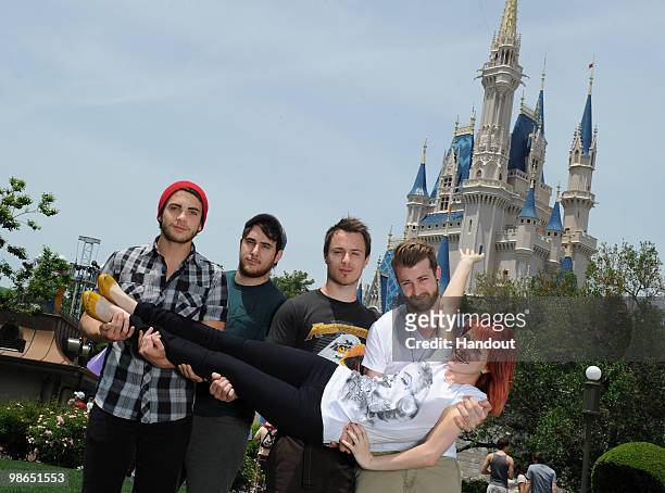 In this handout image provided by Disney, : Taylor York, Zac Farro, Josh Farro, Jeremy Davis and Hayley Williams of the band Paramore pose at the...